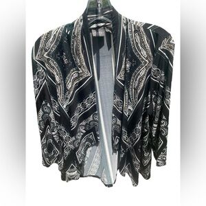 Chicos‎ Black Gold Green Pattern Open Front 3/4 length sleeve Cardigan